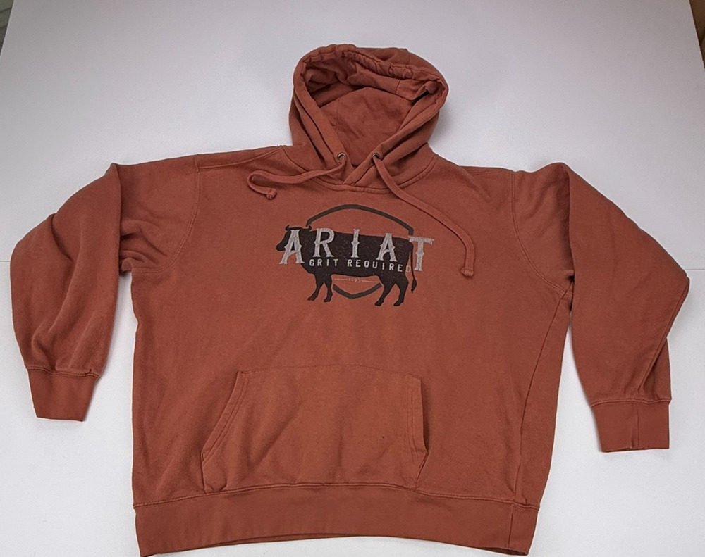Ariat REAL Grit Required Hoodie Womens XL Rust Orange Bull Western Sweatshirt